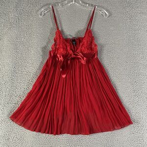 Victorias Secret Cami Tank Top Womens Small Red Lace Pleated Babydoll Baddie Y2K